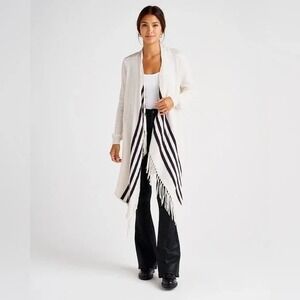 Splendid‎ Open Front Cardigan O/S White Black Stripe Cotton Linen Drape Sweater